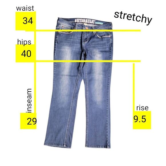 Hydraulic Bailey Low Rise Straight Stretchy Distressed Embroidered Blue Jeans - Picture 2 of 11